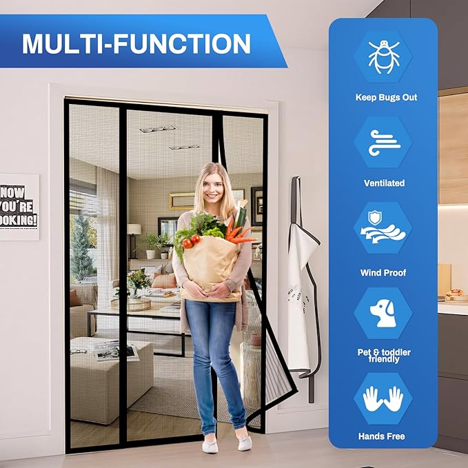 Magnetic Screen Door Upgraded PET Mesh Stronger Than Fiberglass and Polyester,Hands Free,Keeps Bugs Out,Pet & Kid Friendly,Suitable for Sliding Door,Large Patio Door and French Door-96''x80''