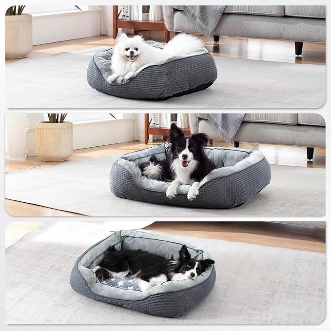 SIWA MARY Dog Beds for Small Medium Large Dogs & Cats. Washable Pet Bed, Orthopedic Dog Sofa Bed, Soft Calming Sleeping Warming Puppy Bed (Star-Grey, Large-(30’’x 24’’x 9’’))