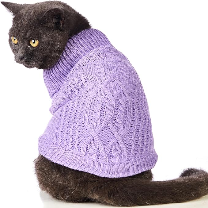 Stretchy Cat Sweater - 17 Colors & 6 Sizes | Snug Winter-Ready Knit for Boy/Girl Cats & Kittens(Purple, Large)
