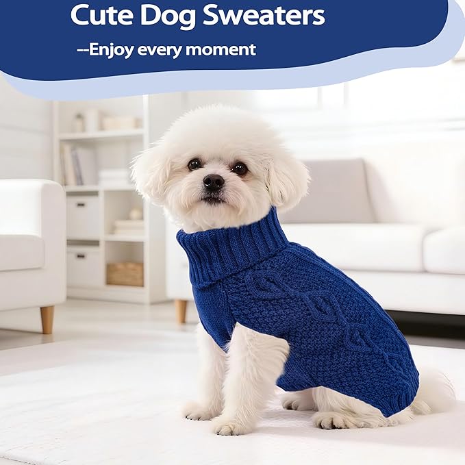 Dog Sweaters for Small Dogs Cute Knitted Chihuahua Clothes Warm Dog Clothes Winter Turtleneck Puppy Sweater XS Doggy Pullover Coat Sleeveless Cat Sweater(Navy Blue, X-Small)