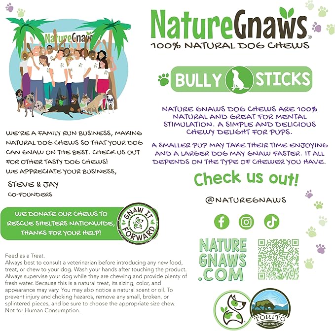 Nature Gnaws Bully Stick Bites for Small Dogs 2-4" (8oz) - Long Lasting for Light Chewers and Puppies - Natural Beef Dog Chew Treats - Rawhide Free