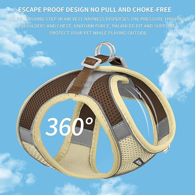 AIITLE Escape Proof Dog Harness - Step in Adjustable Dog Harness No Choke Over with Breathable Mesh and Quick-Release Buckle for All Weather- Outdoor Walking, Training for Medium Dogs Beige XL
