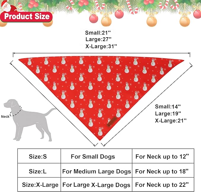 ADOGGYGO Christmas Dog Bandanas 2 Pack, Reversible Santa Snowman Xmas Pet Scarf Bib, Adjustable Fit Red Green Christmas Bandana for Small Dogs (Small)
