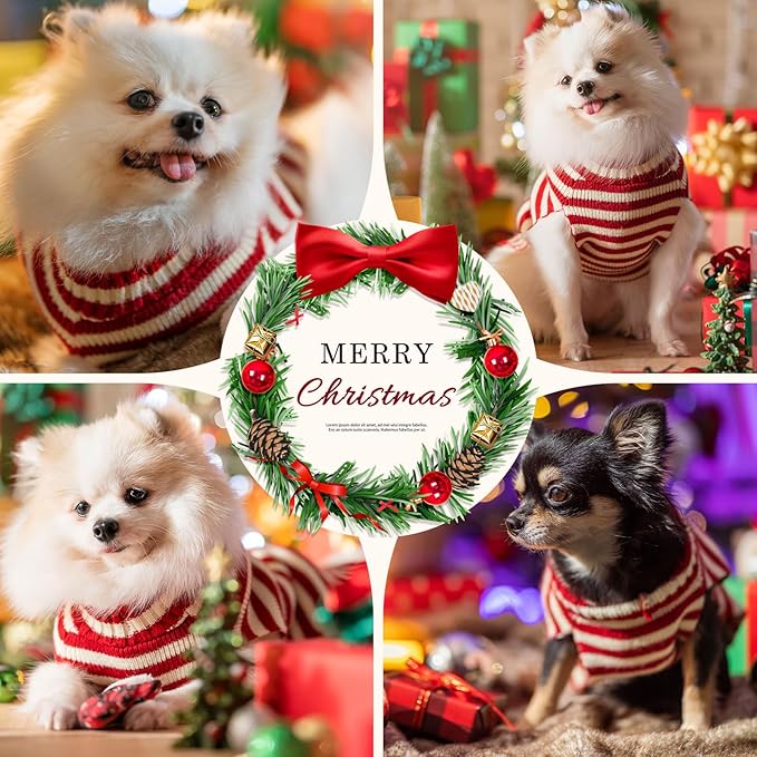 Dog Christmas Sweater Xmas Pet Clothes Cute Striped Santa Claus Costume Holiday Puppy Cat Jumpers Outfits New Year Gifts for Small Medium Large Dogs (M, Red White Stripe Santa Claus)