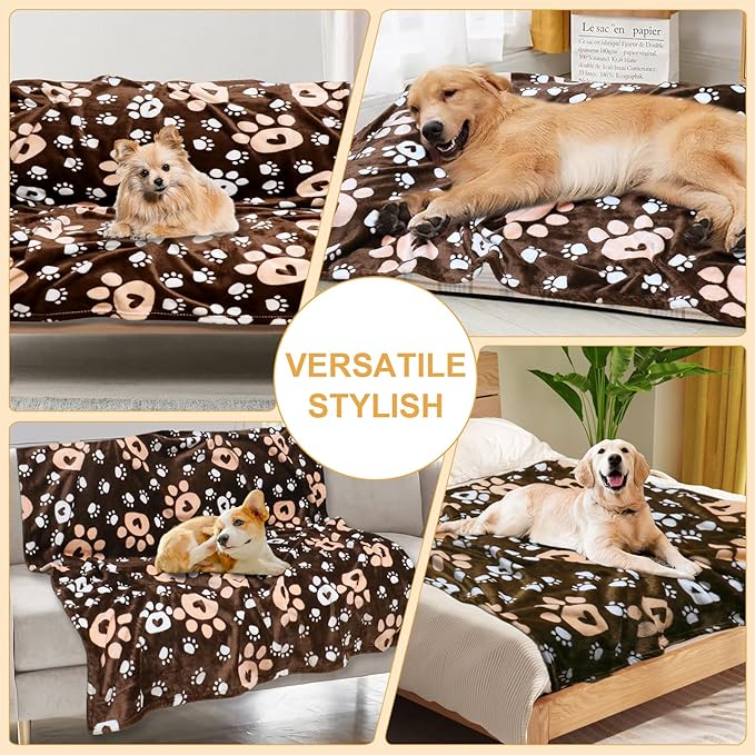 Dog Blankets 3 Pack for Large Medium Pet Cat, Soft Fuzzy Washable Blanket, 41 x 31 inch, Dog Blanket for Dogs Kennels & Beds, Sofas, Furniture, Gifts Puppy Essentials, Black/Brown/Gray