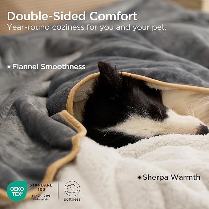 Bedsure Waterproof Dog Blankets for Extra Large Dogs - XL Cat Blanket Washable for Couch Protection, Sherpa Fleece Puppy Blanket, Soft Plush Reversible Throw-XL Furniture Protector, 50x70, Grey