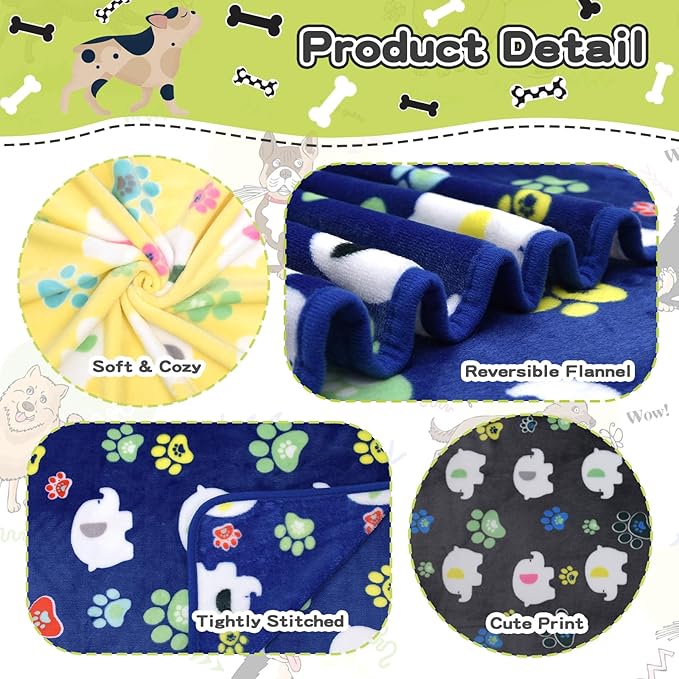Rezutan Blanket for Large Dogs 1 Pack 3 for Medium Pet Cat Soft Fluffy Washable Blankets,Reversible Elephant & Paw Print for Dog Kennels & Beds, Sofas, Furniture Protection, 41x31 inch