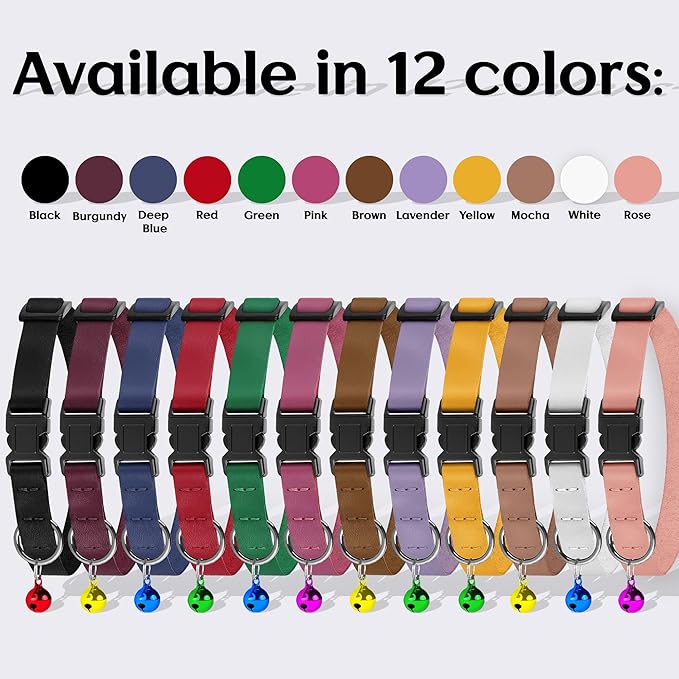 Breakaway Cat Collar with Bell - Leather Adjustable Kitten Collars with Safety Quick Release Buckle - Soft Small Pet Collars for Girl & Boy Cats (Mocha)