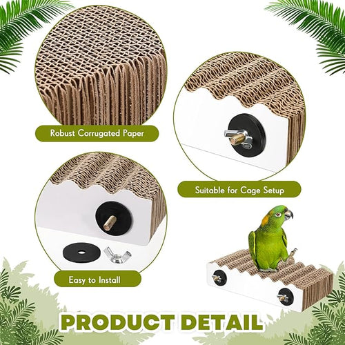 2-Piece Bird Platforms - Macaw, Small Parakeet, Conure, Budgie - Brown Cardboard Bird Perch - Paw Grinding Stand - Parrot Playground