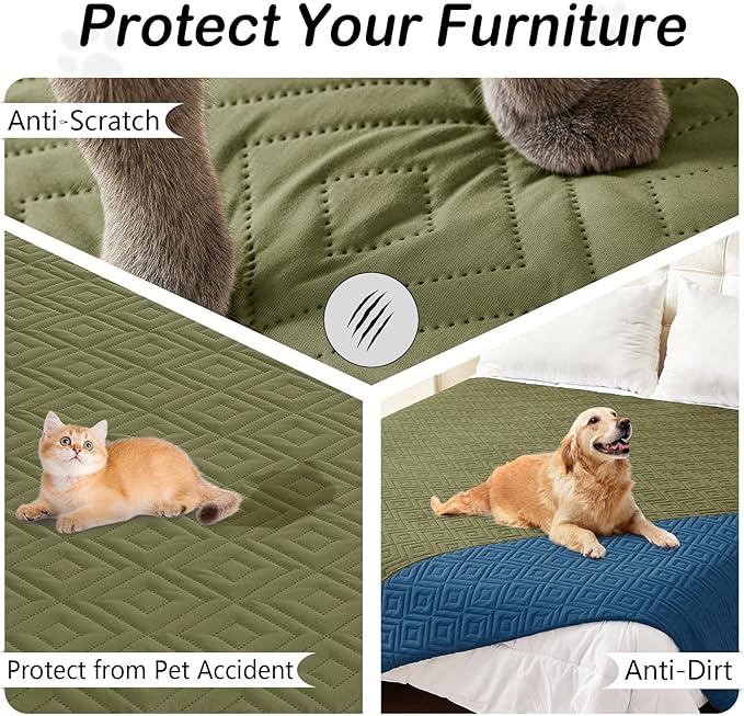 hyha Waterproof Dog Blanket, Soft Dog Bed Cover Pet Blankets, Waterproof Sofa Couch Cover for Dogs Washable, Reversible Pet Couch Covers for Sofa Furniture (40x70 Inch, Green/Navy Blue)