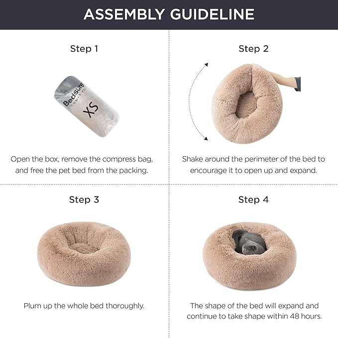 Bedsure Calming Dog Bed for Small Medium Dogs - Donut Washable Medium Pet Bed, 27 inches Anti-Slip Round Fluffy Plush Faux Fur Cat Bed, Black