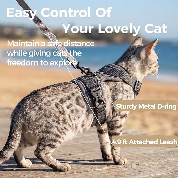 Cat Harness and Leash Set Escape Proof Tactical Extra Large Kitten Harness Emotional Support Cat Vest, Grey, XXL