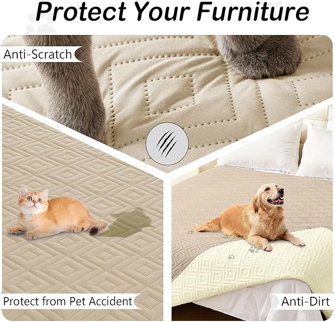 hyha Waterproof Dog Blanket, Soft Pet Bed Blankets, Waterproof Sofa Couch Cover for Dogs Washable, Reversible Pet Couch Covers for Sofa Furniture (30x53 Inch, Taupe/Beige)