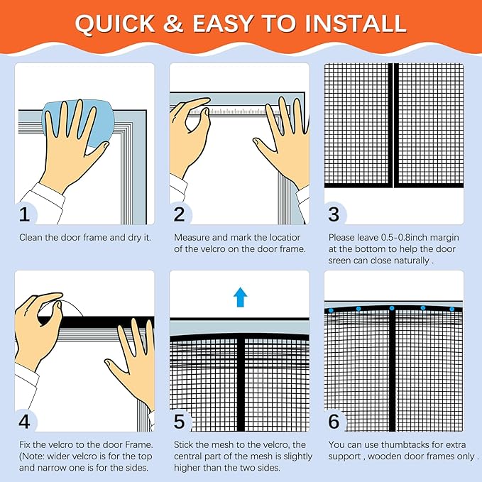 Fiberglass Magnetic Screen Door Fit Door Size 48 x 80 in- Heavy Duty Fiberglass Screen Door Mesh for Interior Door, Patio and Sliding Doors - Door Screen Magnetic Closure Let Fresh Air in