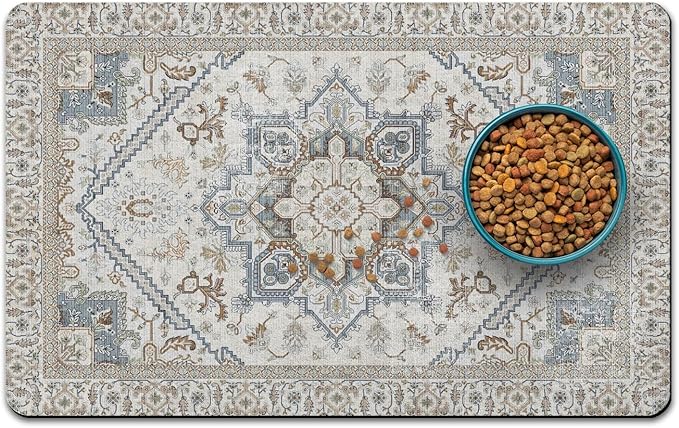 Dog Food Mats for Floors, Absorbent and Quick-Drying Pet Cat Food Mat,Anti-Fouling and Easy-to-Clean Pet Feeding Mat,Dog Bowl Mat for Messy Drinking Water Bowls.16 x24, Bohemia Style