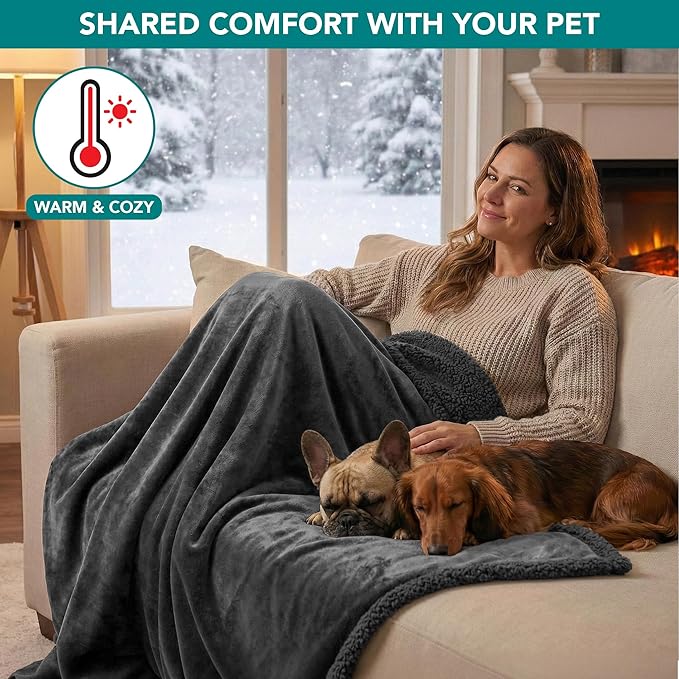 PetAmi Waterproof Dog Blanket for Small Medium Dog Puppy Cat Throw for Couch Cover Leakproof Protection, Sherpa Fleece, Reversible Soft Washable 29x40 Gray Gray