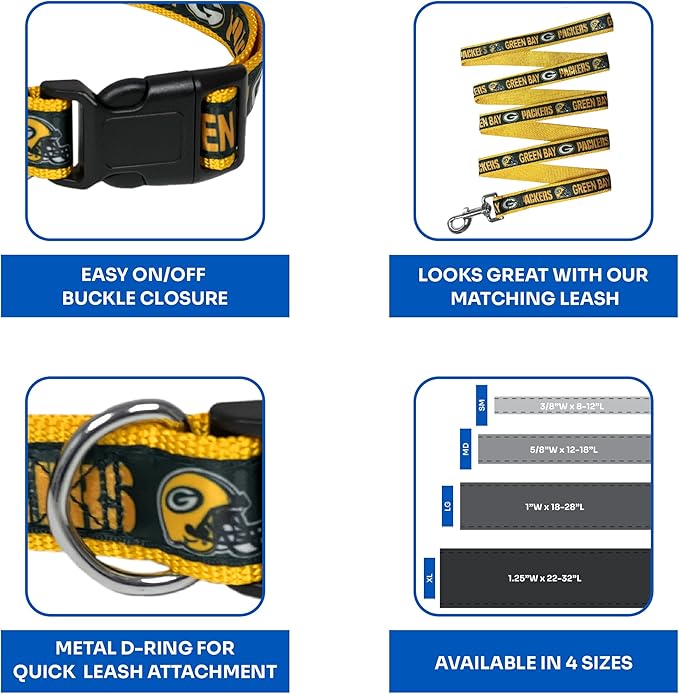 NFL PET Collar Green Bay Packers Dog Collar, Medium Football Team Collar for Dogs & Cats. A Shiny & Colorful Cat Collar & Dog Collar Licensed by The NFL