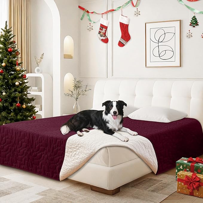 Waterproof Couch Covers for Pets, Waterproof Dog Bed Cover, Anti-Slip Soft Dog Blankets, Couch Cover for Dogs Washable, Pet Blanket for Puppy Large Dogs Christmas (30x70 Inch, Burgundy)
