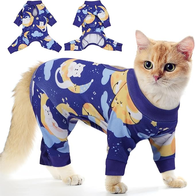 PUMYPOREITY Cat Hair Sticky Shirt – Breathable & Lightweight, Reduces Shedding Fur Pajamas, Prevents Licking Wounds After Surgery, Cat Sweaters - Soft & Machine Washable, Blue, M