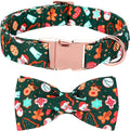 Christmas Dog Collar, Cute Winter Holiday Collars with Detachable Bowtie with Green Christmas Tree and Snowman Print Metal Buckle Collar Adjustable Sturdy Collars for Small Girl Boy Dogs