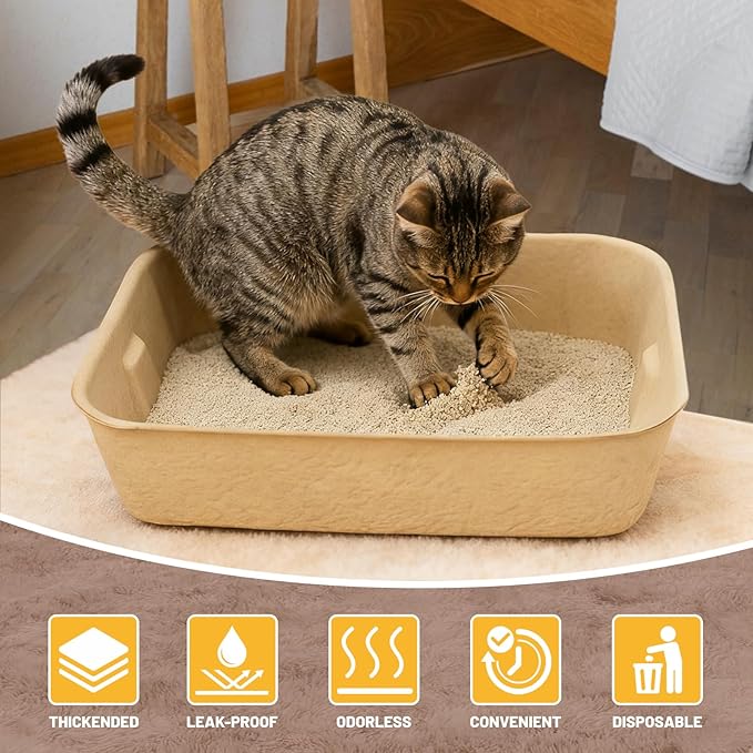4 Pack Disposable Cat Litter Boxes, Durable Leak-Proof Cardboard Kitty Litter Trays for Temporary Use, Litter Box Liners & Travel, Ideal for Picky Cats