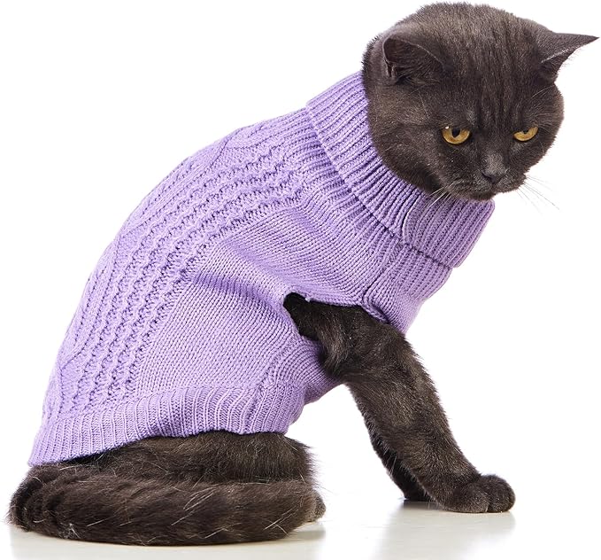 Stretchy Cat Sweater - 17 Colors & 6 Sizes | Snug Winter-Ready Knit for Boy/Girl Cats & Kittens(Purple, X-Small)