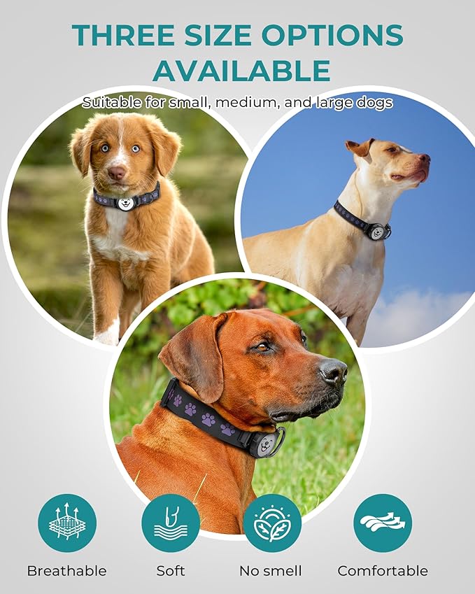 Dog Collar with Airtag Holder, IP67 Waterproof Reflective AirTag Dog Collars for Medium & Large Dogs, Adjustable Pet Collar with Twist-Lock Holder & Green Glow for Night (L, 13.8"-20.1", Black)