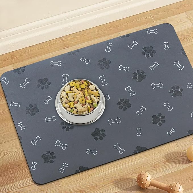 Pet Cat Dog Food Mat Non Slip Mat for Dog Water Bowl Mat Quick Dry Absorbent Cat Feeding Mat, 32 * 17 in, Blue