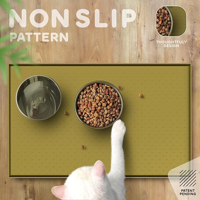 Dog Food Mat - 24x15 Raised Edges Dogs Mat for Food and Water Prevent Spill, Waterproof Cat Food Mats Protect Floors, Easy Clean Dog Bowl Mats for Food and Water, Silicone Pet Feeding Placemats