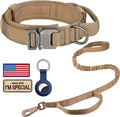 DAGANXI Tactical Dog Collar Leash Set, Adjustable Military Training Nylon Dog Collar with Controll Handle and Heavy Metal Buckle for Medium and Large Dogs，with Patches and Airtags Case (M, Brown-Set)