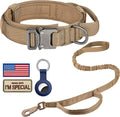 DAGANXI Tactical Dog Collar, Adjustable Military Training Nylon Dog Collar with Control Handle and Heavy Metal Buckle for Medium and Large Dogs, with Patches and Airtags Case (S, Brown-Set)