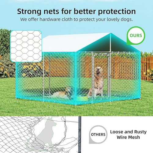 7.8'x7.8' Large Outdoor Dog Kennel, Heavy Duty Dog Enclosure with Roof, Weather Resistant Cover and Security Lock(93"x93")