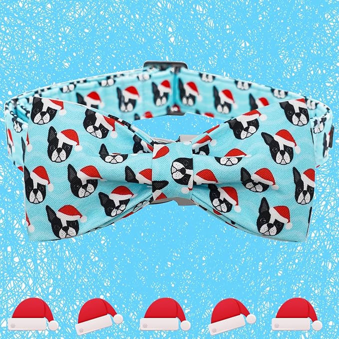 Dog Collar, Christmas Dog Collar Plaid Pet Collar Bow Holiday Bows Girl Boy Puppy Collar Adjustable Pet Collar for Small Dogs