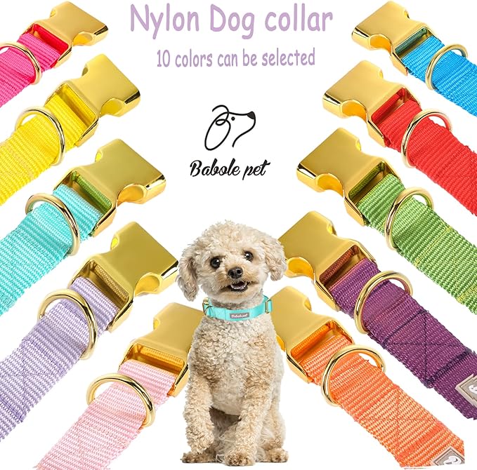 Nylon Dog Collar - Adjustable Lake Blue Soft Webbing Dog Collars for Small Medium Large Dogs Boy Girl Puppy Collar with Safety Metal Buckle L