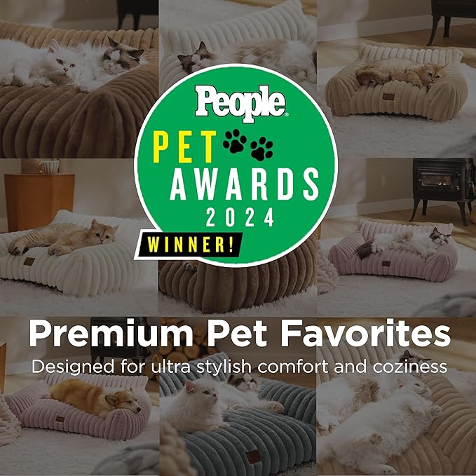 Bedsure ComfyFleece™ Cute Cat Couch for Pets - As Seen on TV on Good Day New York, Fuzzy Cats beds for Indoor Cats with Removable Washable Cover, Supportive Pet Sofa, 24inch, Sandy Beige