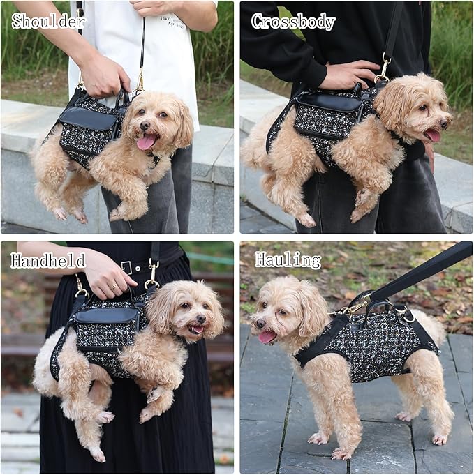 Dog Lift Harness Backpack for Small Dogs Cats, Adjustable Straps Dog Sling Carrier Full Body for Hiking, Travel, Outdoor – Black Large