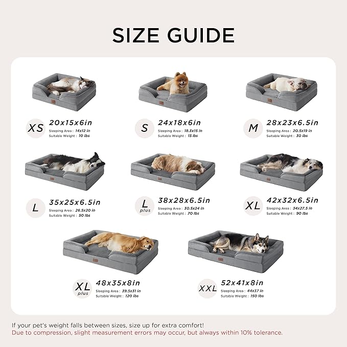 Bedsure L Plus Orthopedic Dog Bed for Large Dogs - Washable Dog Cat Bed Waterproof, L Plus Big Comfort Dogs Couch Sofa with Washable Removable Cover, Pet Bed with Nonskid Bottom, Dune Haze Blue, 38"