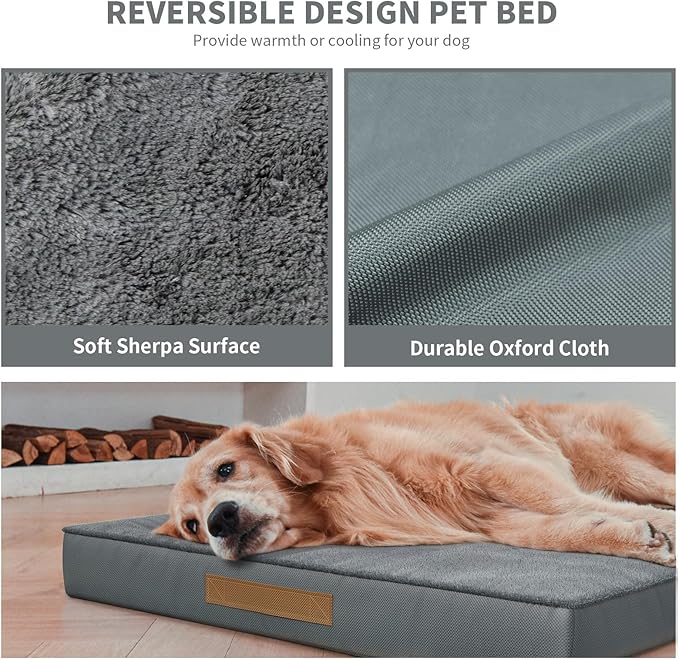 Orthopedic Dog Bed for Large Dogs, Plush Washable Pet Bed for Large Size Dogs with Egg Crate Foam & Removable Oxford Cover, 36x27 Inch, Gray