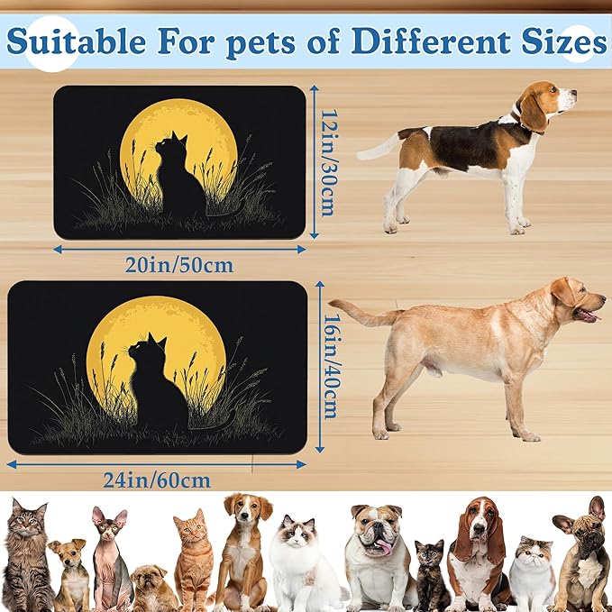 Giner Cat Moon Pet Food Mat for Cats and Dogs–Christmas Stocking Absorbent Quick Dry Feeding Placemat, Non Slip Rubber Base, Waterproof Bowl Mat for Indoor Use, Pet Supplies 16"x24"