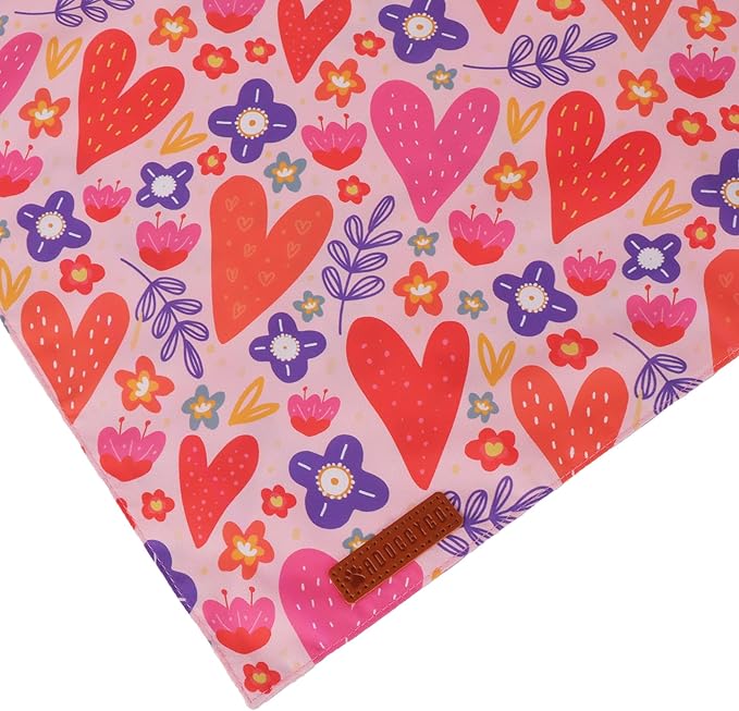 ADOGGYGO Valentines Dog Bandana 2 Pack, Heart and Floral Print Pet Scarf Bib, Adjustable Fit Red Pink Valentines Bandanas for Medium Large Dogs (Large)