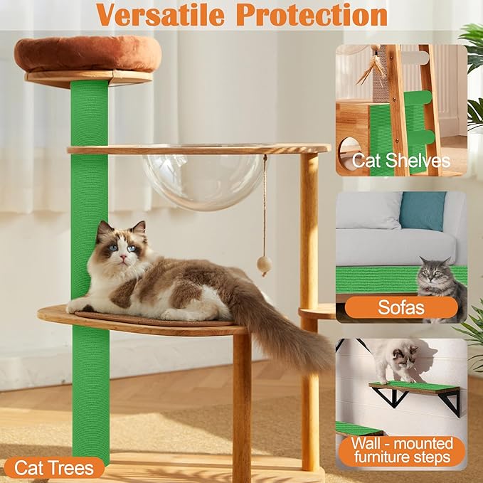 Cat Scratch Furniture Protector - 158" x 13.8" Trimmable Self-Adhesive Cats Claws Scratch Pads, DIY Cat Climbing Couch Protector for Scratch Post Cat Tree Replacement Indoor (Green)