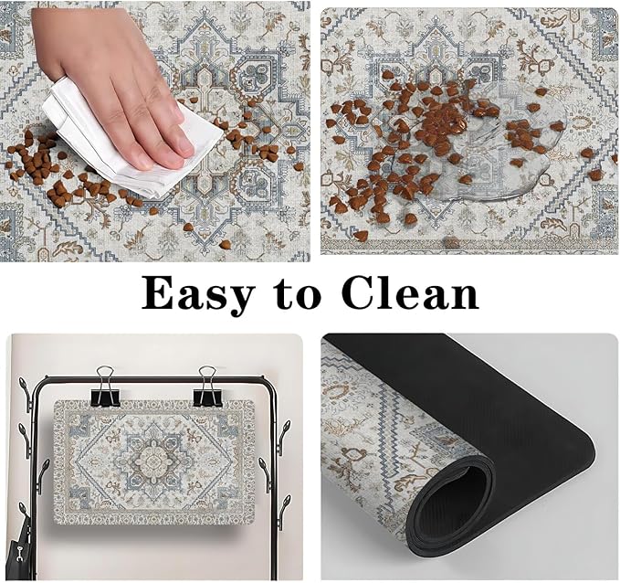 Dog Food Mats for Floors, Absorbent and Quick-Drying Pet Cat Food Mat,Anti-Fouling and Easy-to-Clean Pet Feeding Mat,Dog Bowl Mat for Messy Drinking Water Bowls.16 x24, Bohemia Style
