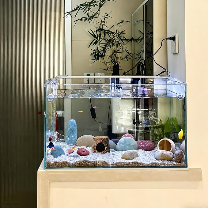 Aquarium Decor Cave Betta Fish Aquarium Accessories Ornaments Hiding Cave Wooden Stake Shape House Hideout for Shrimp Cichlid Hermit Crab, Octopus Hiding Breeding for Tank (Brown)
