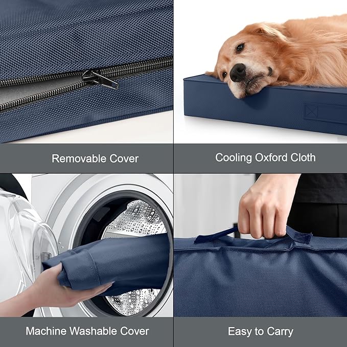 Outdoor Waterproof XL Dog Bed, Orthopedic Dog Bed for Large Dogs, Egg Crate Foam Pet Bed with Washable Removable Oxford Cooling Cover, 44x32 Inch, Navy