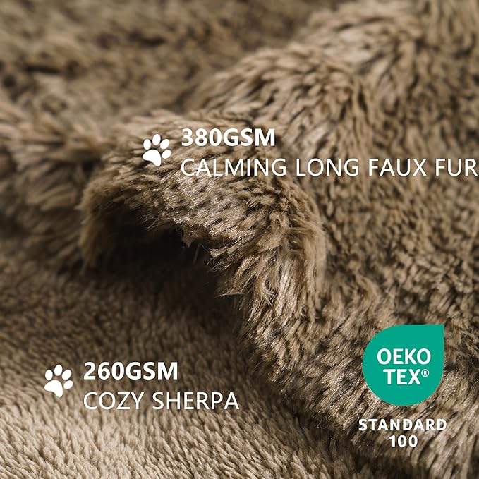 gogobunny Waterproof Dog Blanket for Couch & Furniture Protection - Super Soft Reversible Throw for Large Dogs & Cats, Calming Washable Fur & Sherpa Pet Blanket (40x50 Inch, Stone)
