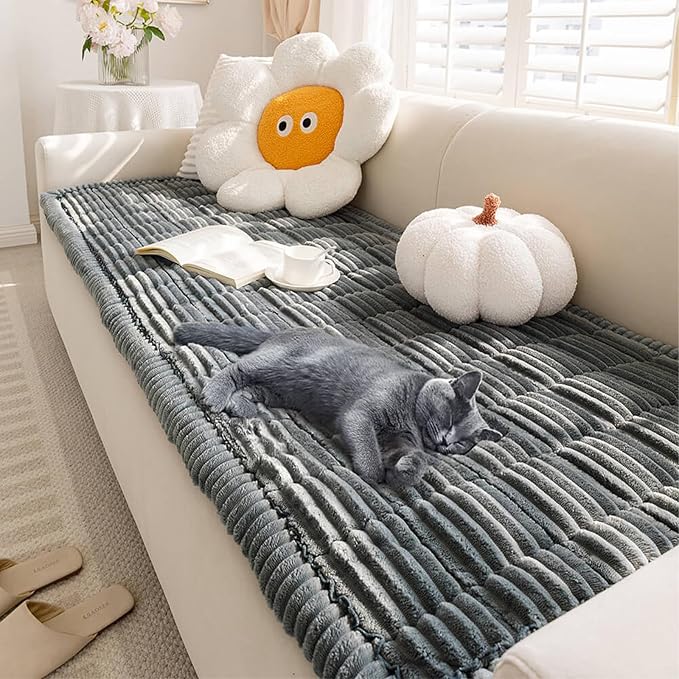 FUNNY FUZZY Pet Couch Covers for Sofa, Flannel Dog Couch Cover for Dogs Washable, Sofa Cover Furniture Protector Pet-Friendly Sofa Cover for Dogs & Kids (Dark Gray, 27.6"×59.1")