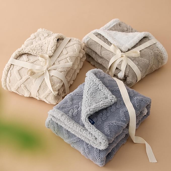 Bedsure Waterproof Dog Blankets for Large Dogs - Pet Blanket for Bed Protector Washable, Premium Jacquard Coral Fleece Cat Throw Blanket, Soft Plush Reversible Furniture Protection, 60x80, Cream