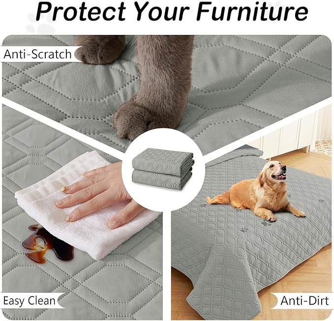 hyha Waterproof Dog Bed Blanket, Soft Pet Blankets, Waterproof Couch Cover for Dogs, Reversible Sofa Covers Washable for Furniture (82x102 Inch, Grey/Dark Grey)
