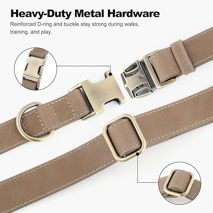 Plutus Pet Genuine Leather Dog Collar – Adjustable Pet Collar with Quick Release Metal Buckle, Soft Real Leather for Small Medium Large Dogs, Heavy Duty & Skin-Friendly (Ash Brown, M)