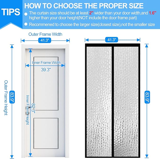 RELIANCER Magnetic Thermal Insulated Door Curtain,Waterproof EVA Door Cover,Fit Doors Size Up to 39"x82",Temperature Protection Insulated Doorway Curtain Partition,Patio Self-Closing Doors Net Screen